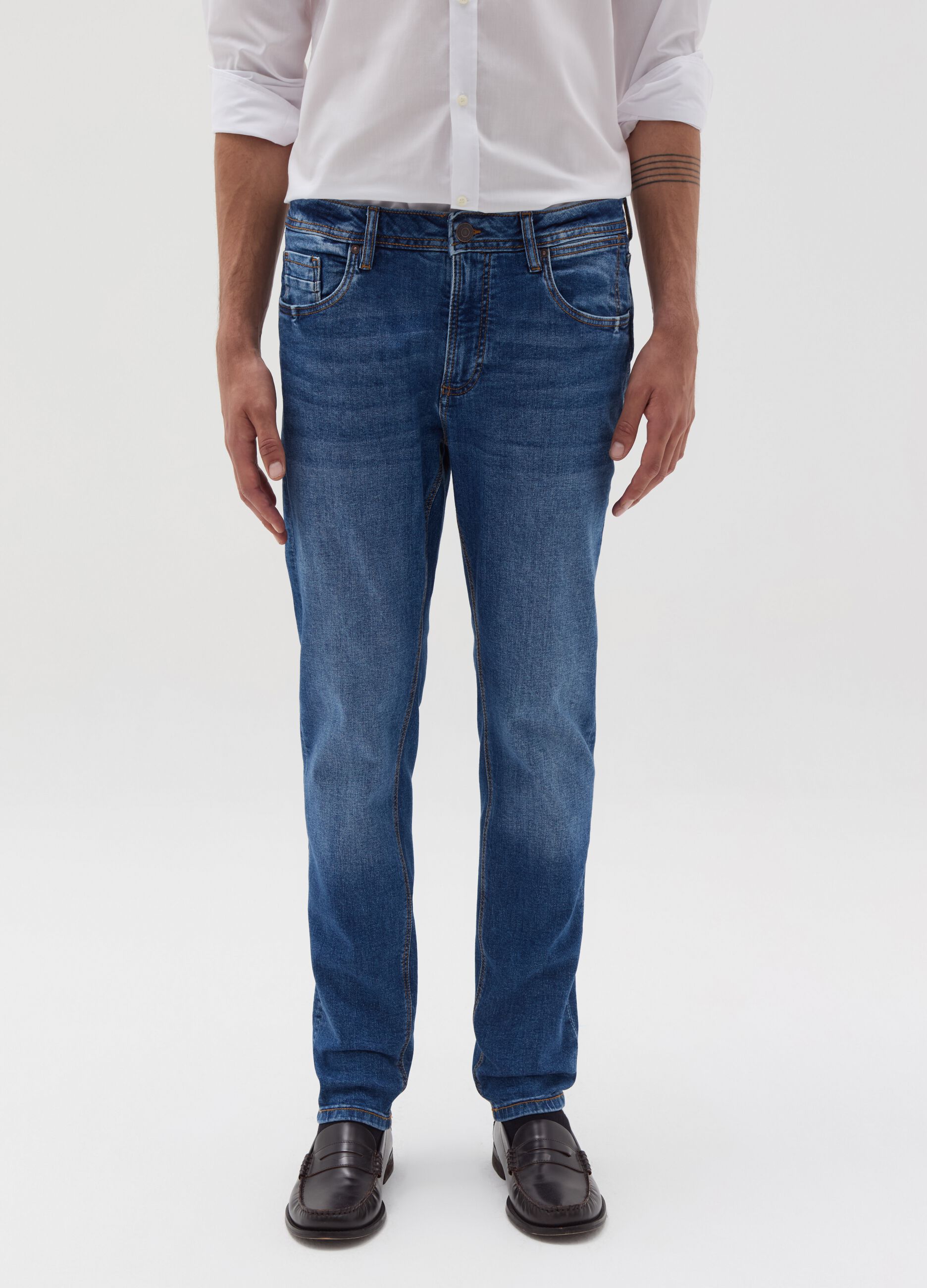 Skinny-fit jeans with fading