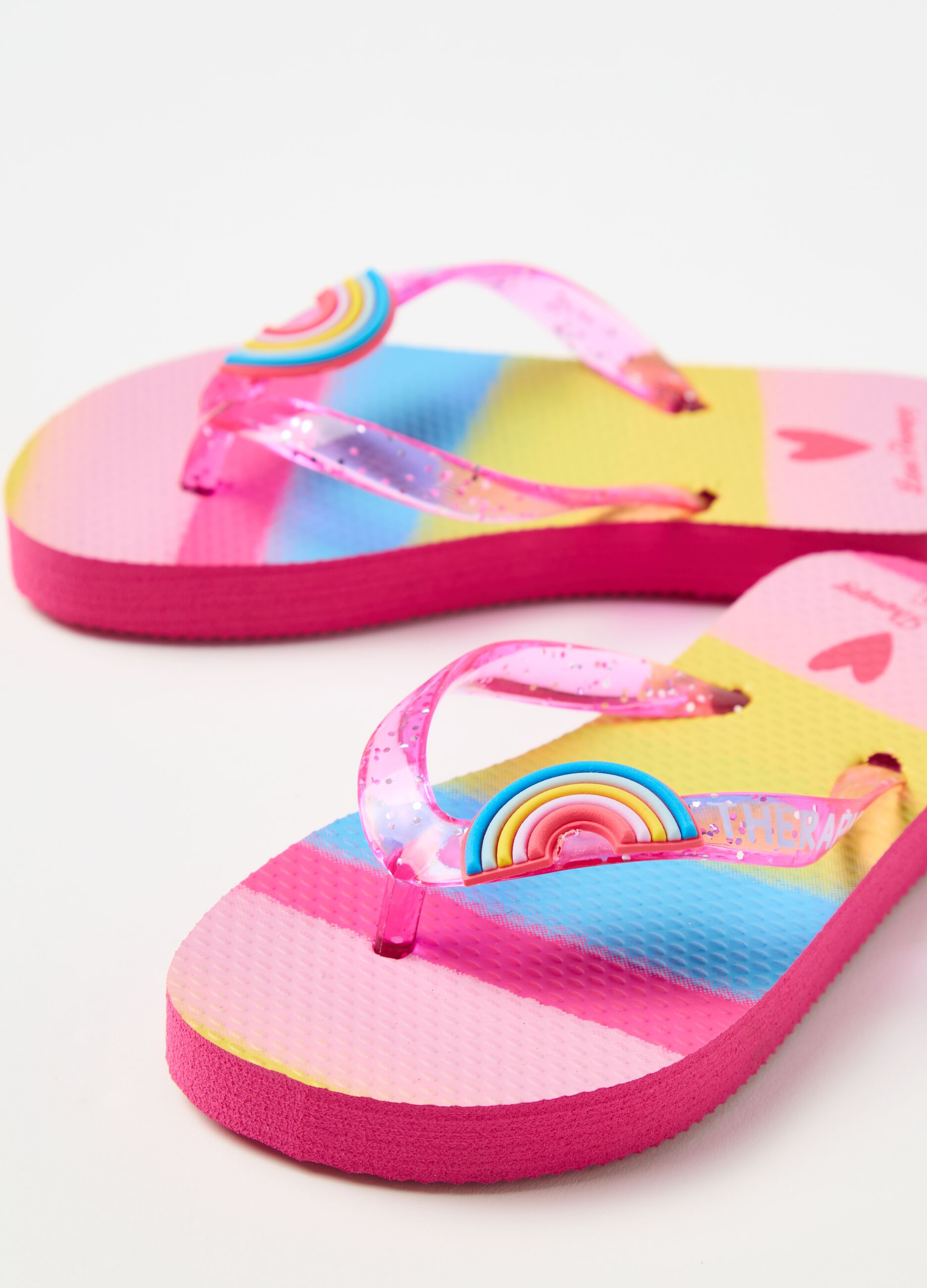 Sandals with glitter and rainbow